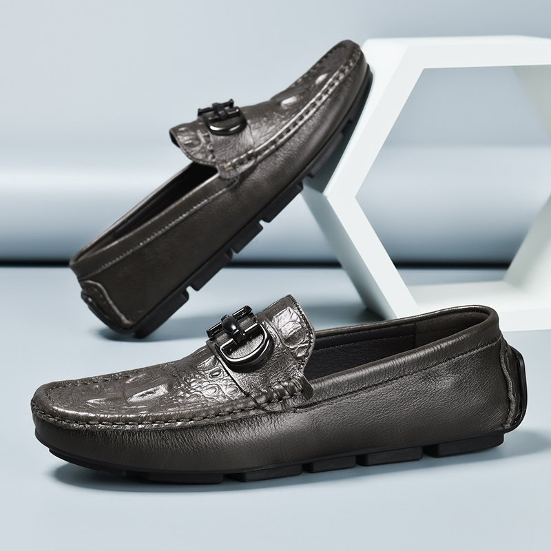 头层牛皮豆豆鞋男秋冬软皮软底透气一脚蹬懒人鞋商务休闲真皮男鞋