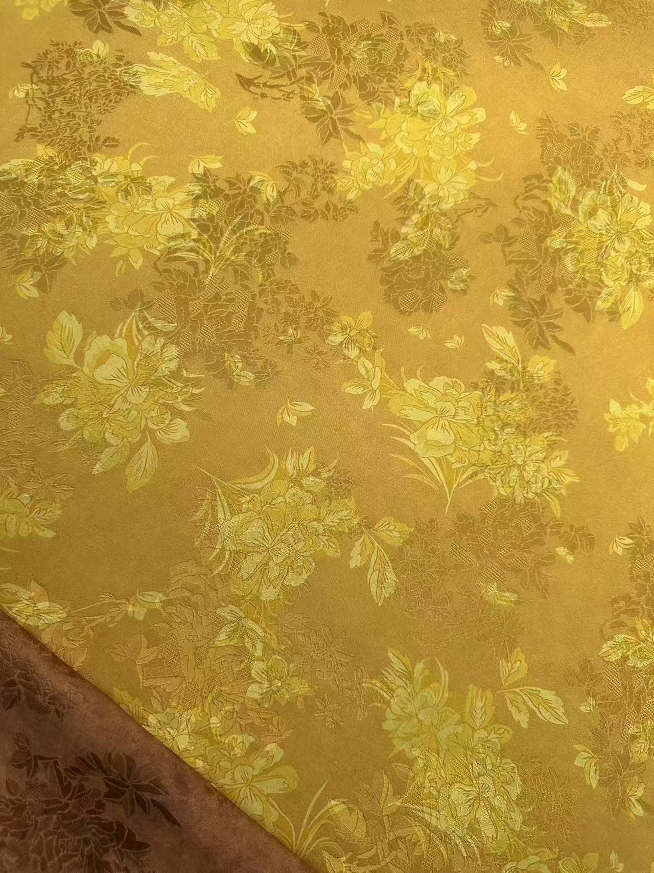 【布头福利】金色牡丹百分真丝花罗