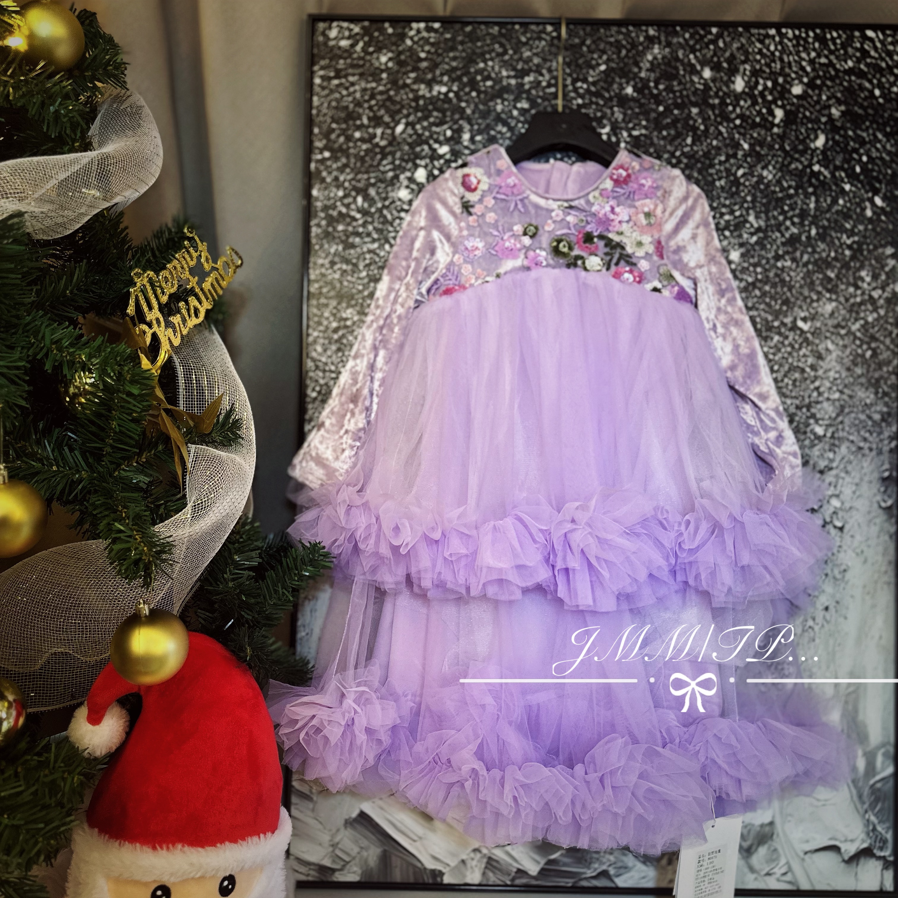 【秋冬款】D040女童亮片花朵网纱连衣裙公主礼服