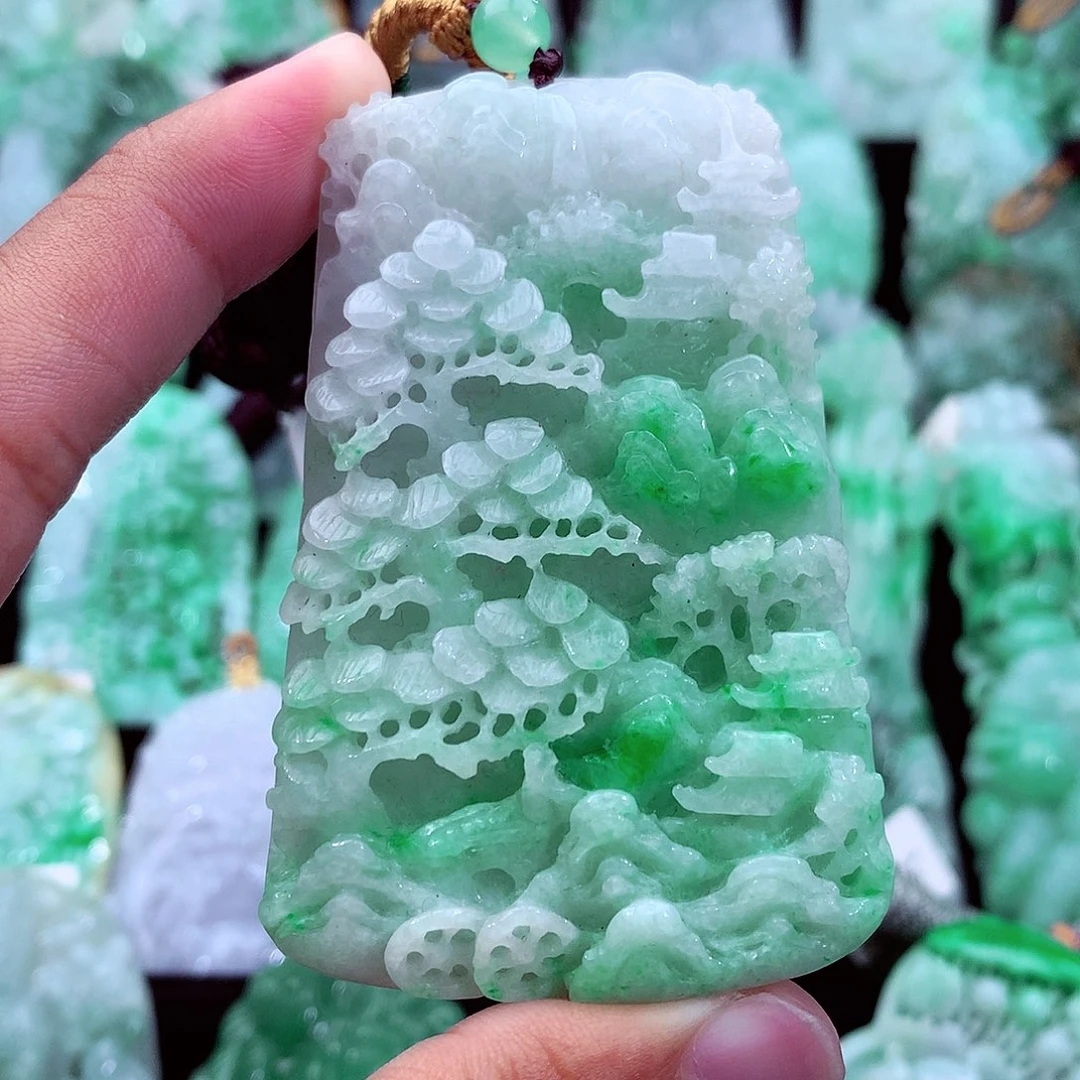 天然A货翡翠山水牌