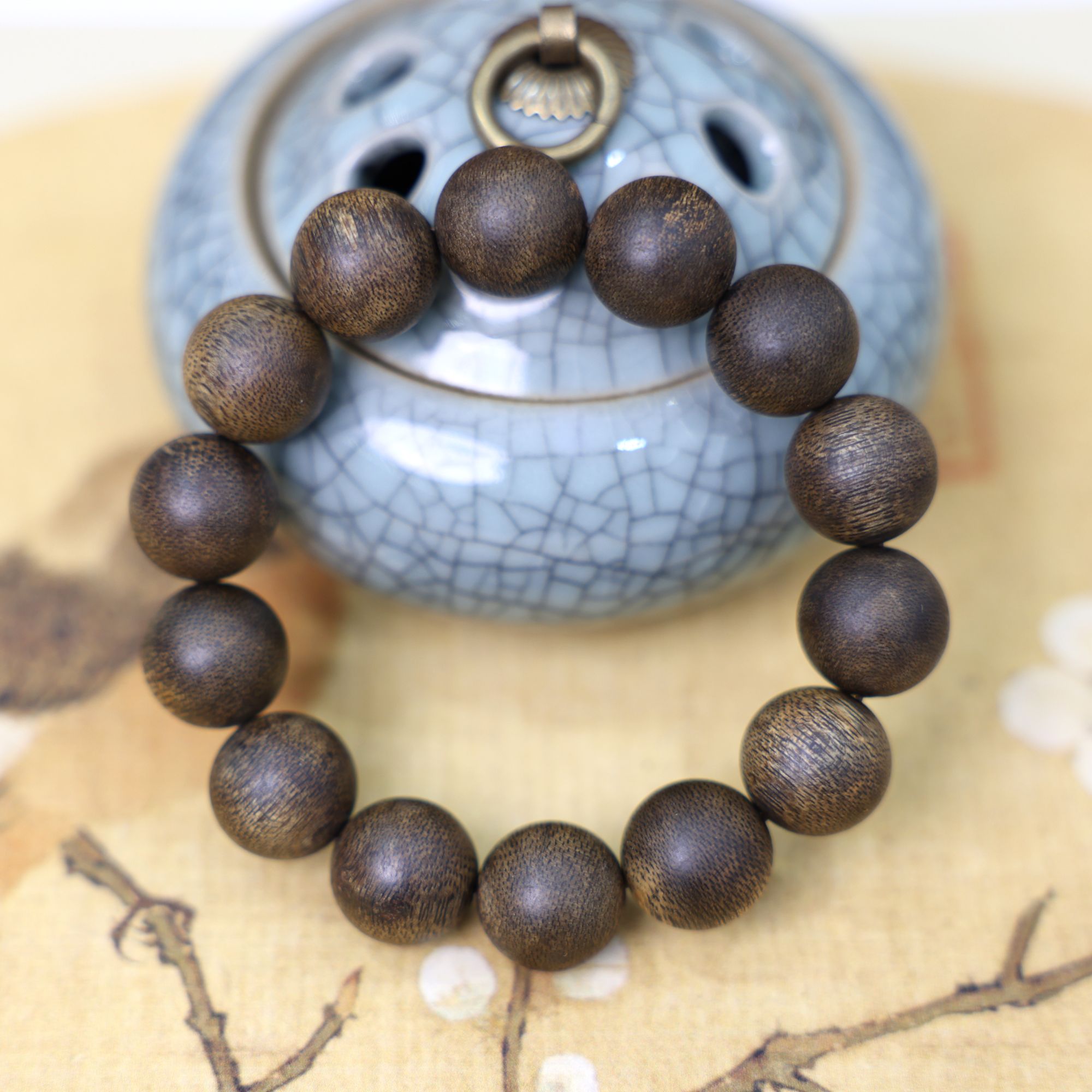 沉香海南尖峰岭正宗莺歌绿奇楠99沉卡16圆珠单圈文玩特级沉香手串