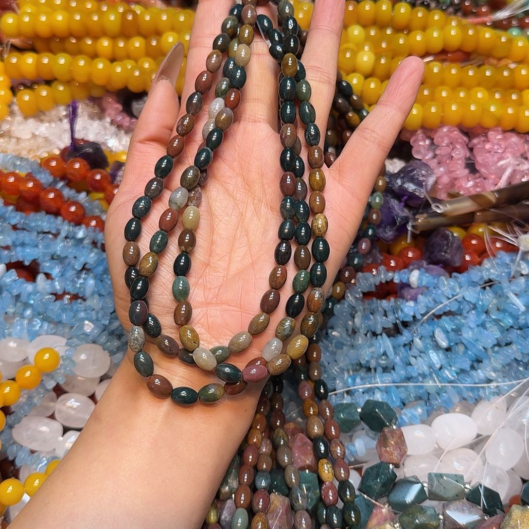 玛瑙/玉髓未镶嵌珠宝半成品天然水草玛瑙米珠一条6✖️9mm