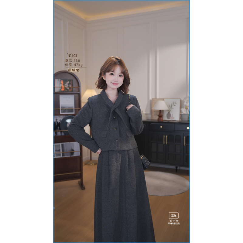 瞌睡兔定制【桑榆暮北】秋冬韩版气质百搭修身显瘦毛呢时尚两件套