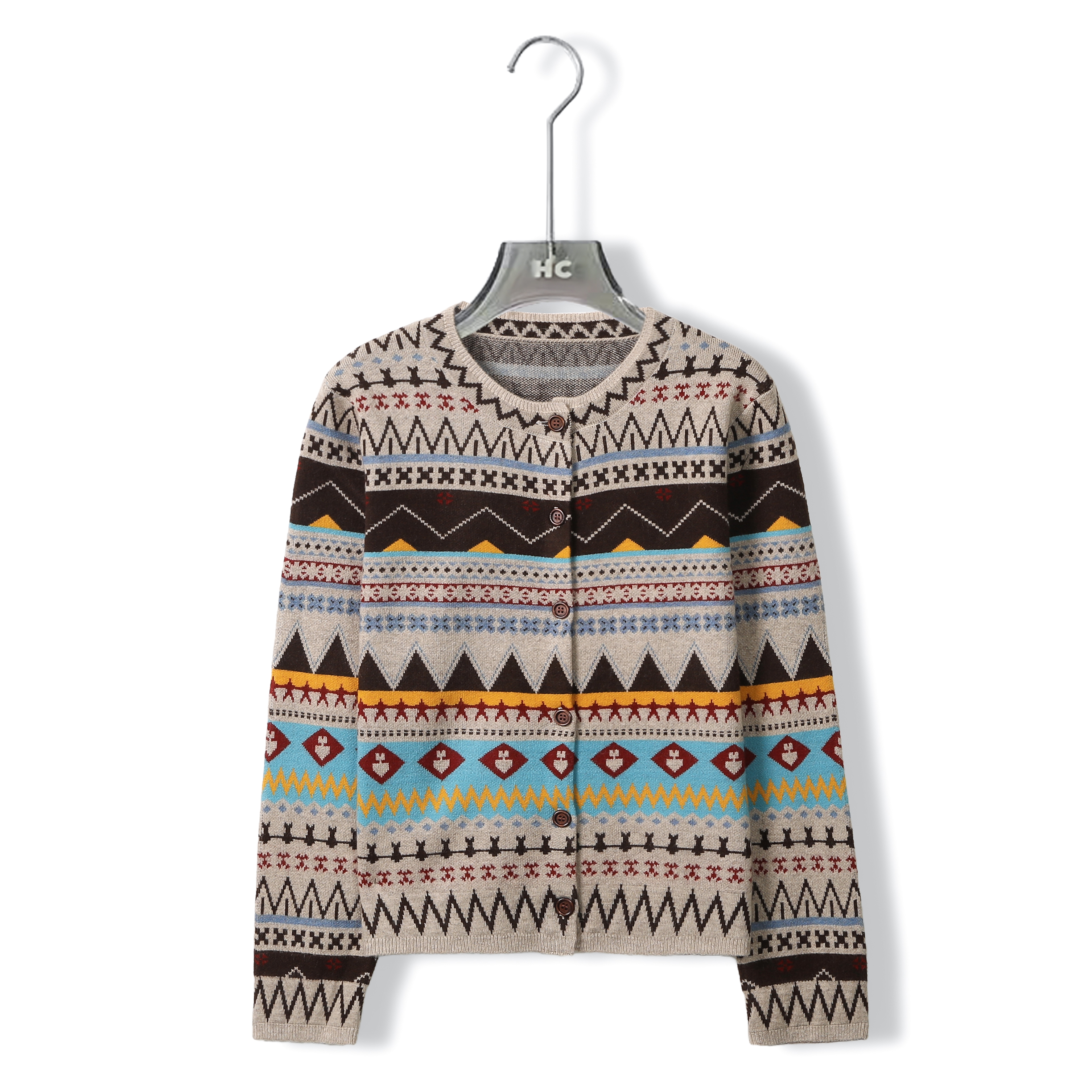 复古民族风提花圆领针织衫开衫毛衣外套女8897