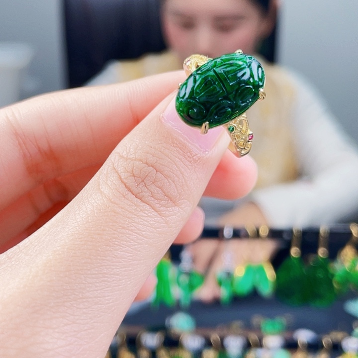 翡翠戒指银S925镶嵌饰品
