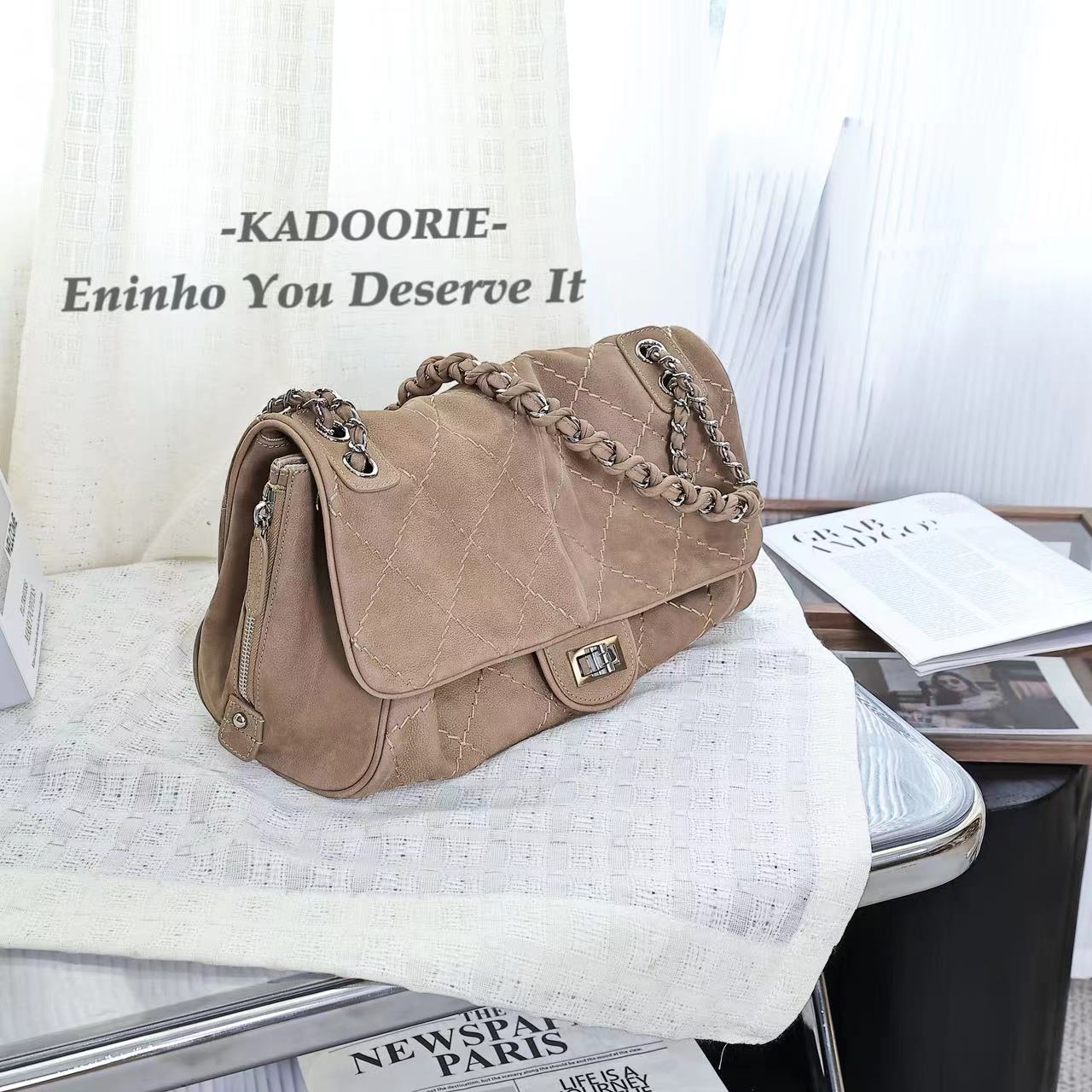 中古大机场包牛巴革多层刺绣工艺 单肩时尚包酷飒-直播同价