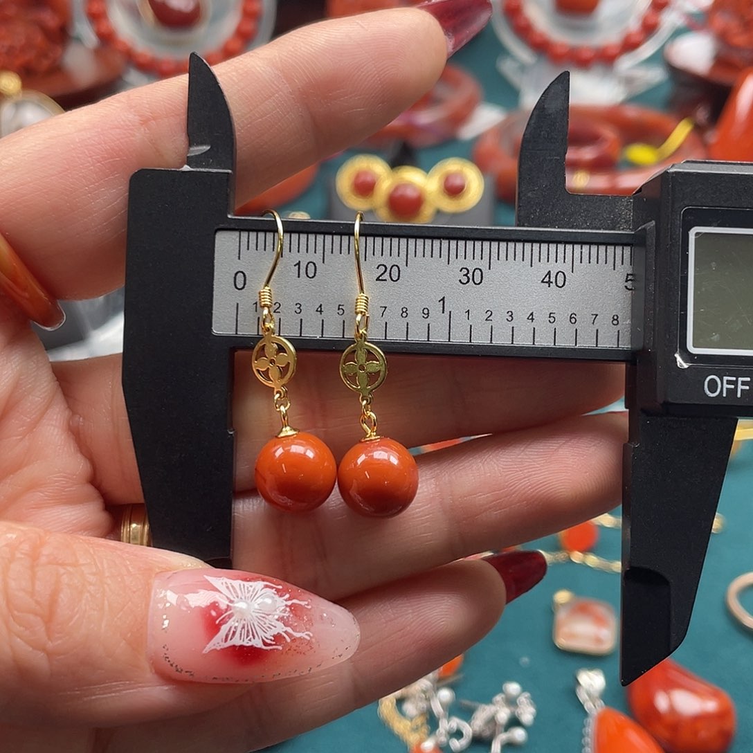 南红玛瑙川料南红耳钩银S925镀金镶嵌用****6