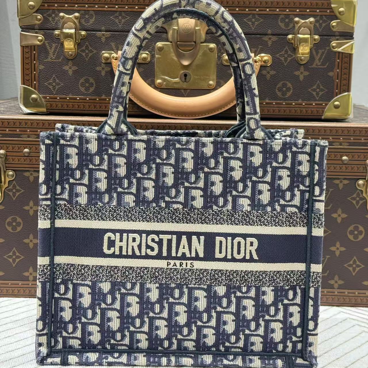 99新 DIOR/迪奥 贝贝/迪奥老花tote小号包