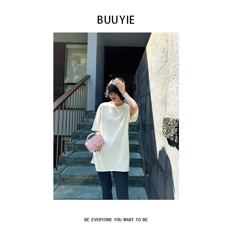 BUUYIE 25SS【栖木】百搭美莉诺羊毛短袖内搭针织衫 250207