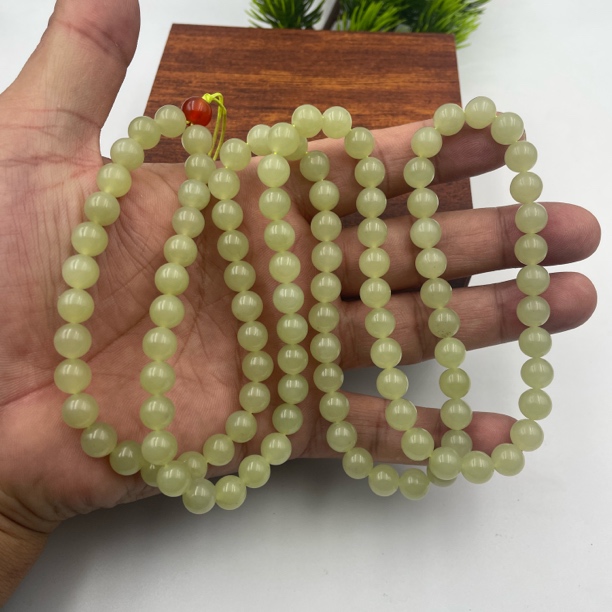 和田玉纯天然8mm黄口圆珠挂链项链多圈女士毛衣链8-10多样性发一