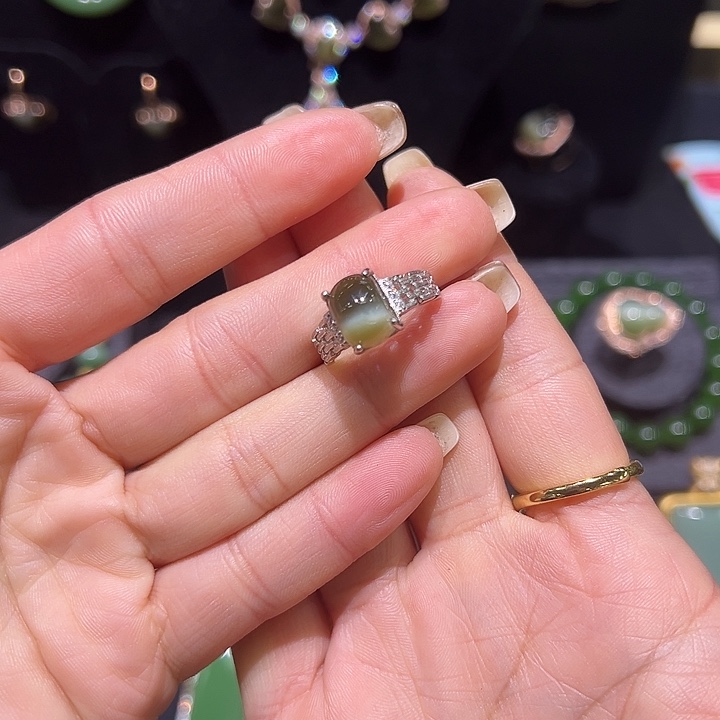 和田玉银S925镶嵌戒指