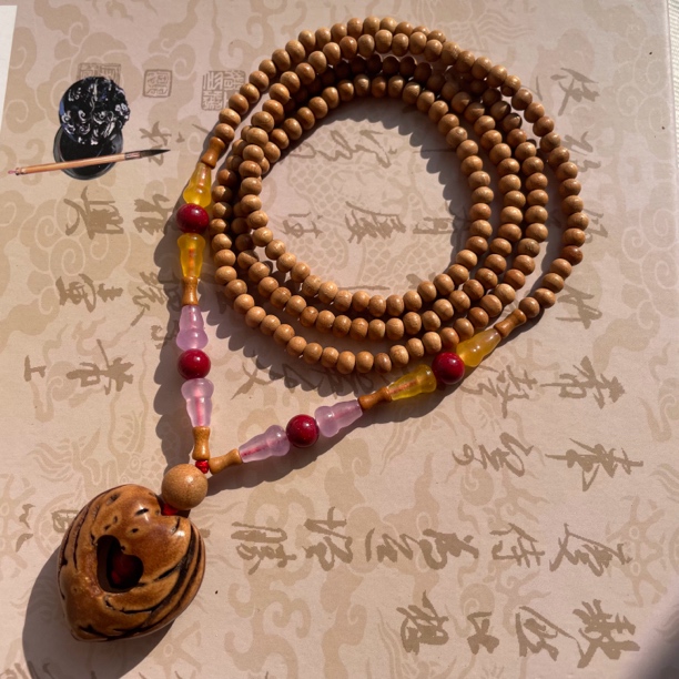野生桃核雕刻❤️型转运珠桃木圆珠188颗毛衣链孤品招财护身礼物