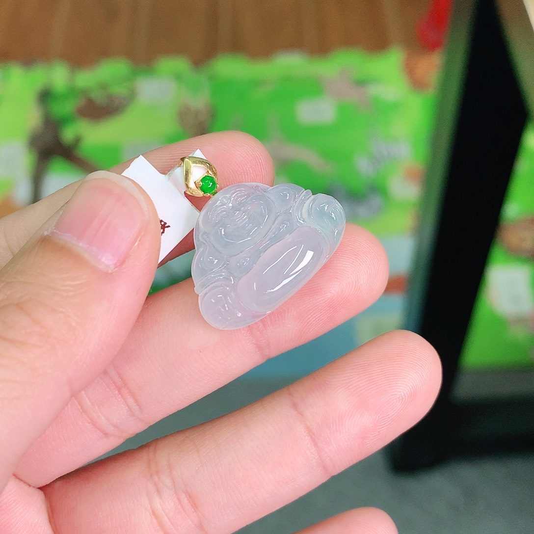 翡翠颈饰18K金镶嵌冰胶佛公