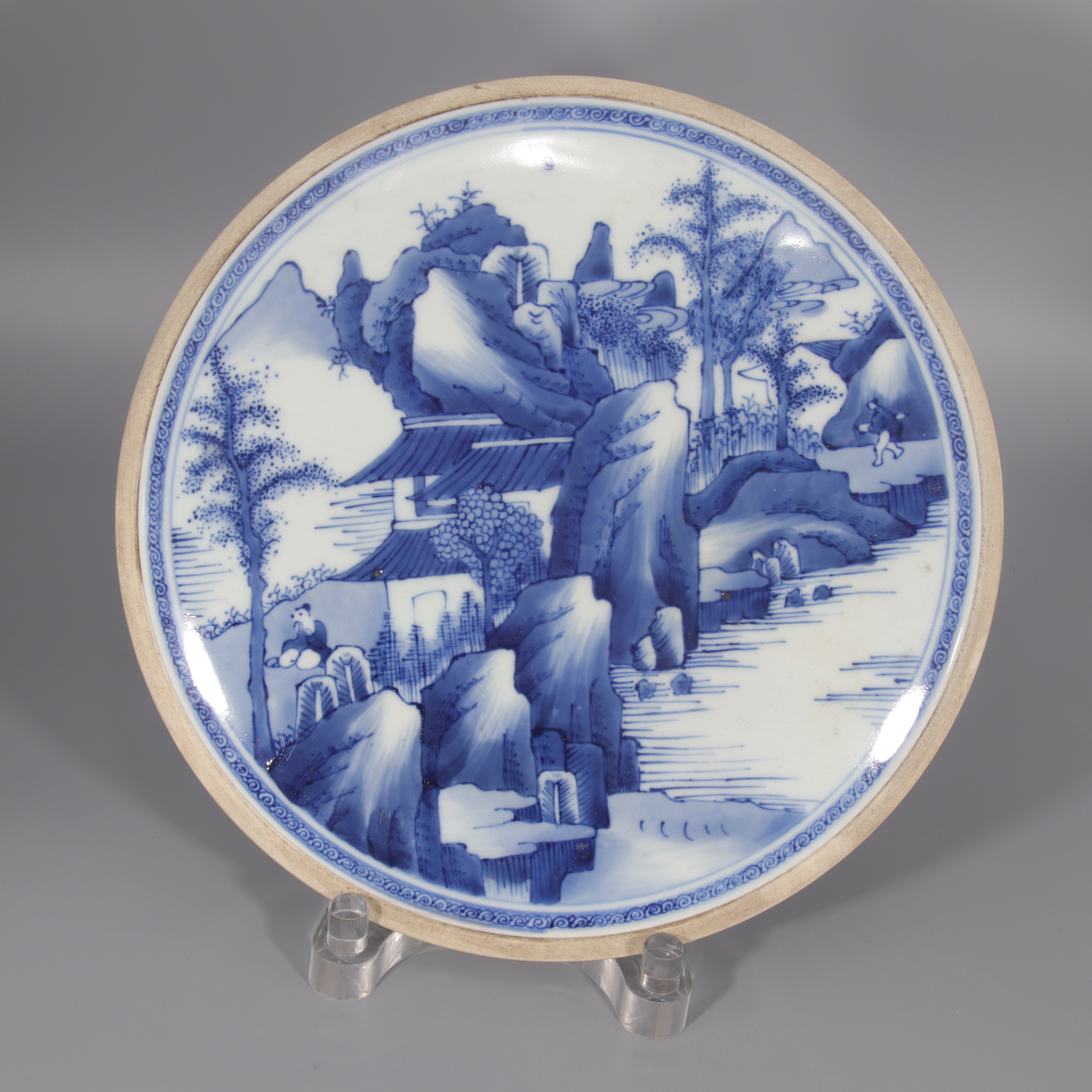 青花山水人物纹瓷板   H407-163-1 