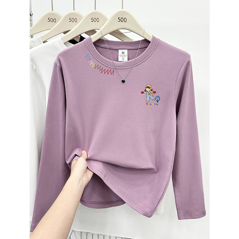 白色圆领正肩长袖t恤女2025秋季穿搭大码胖mm打底衫内搭显瘦上衣