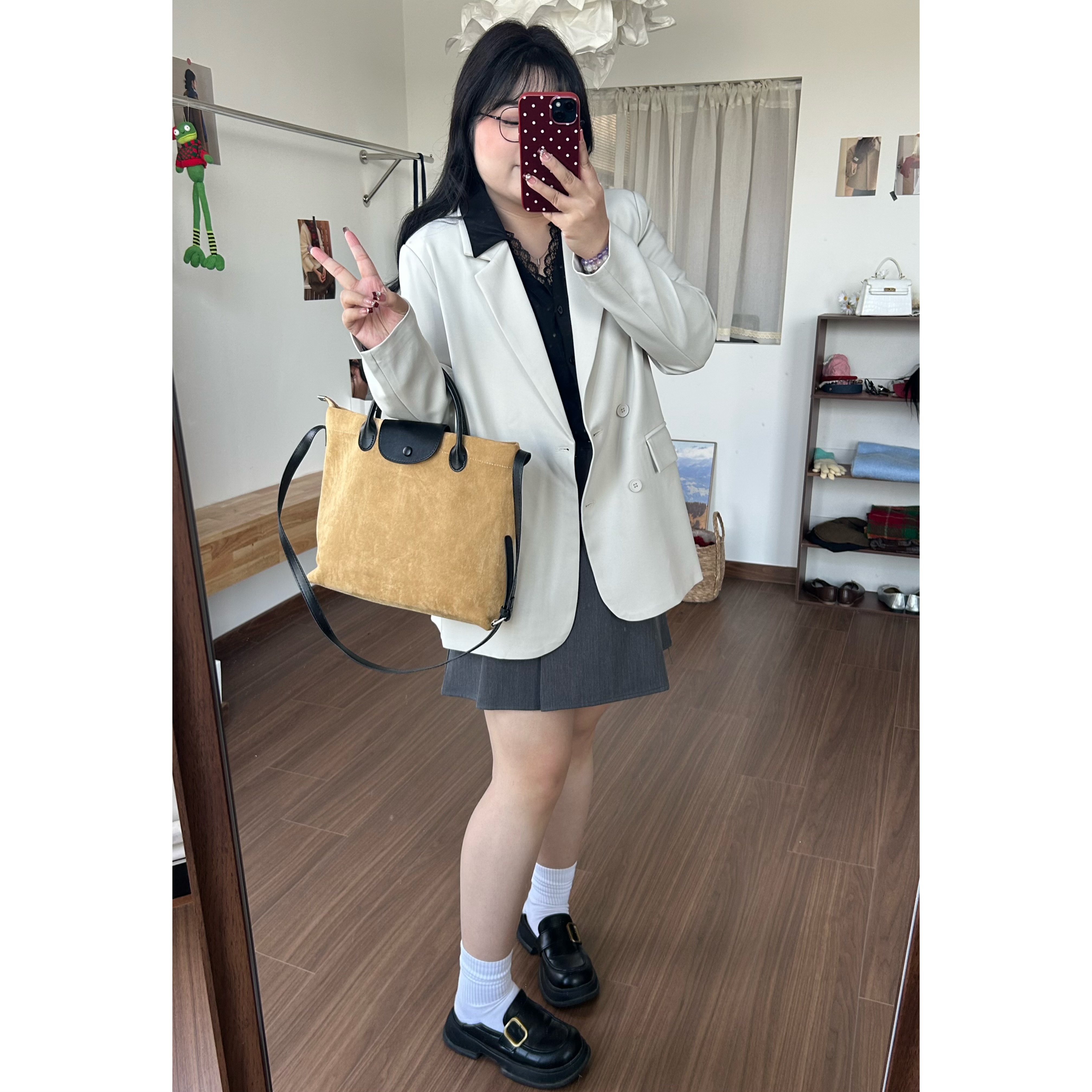 QINGYUS-微胖显瘦大码廓形宽松百搭西装外套秋季女装通勤休闲西服