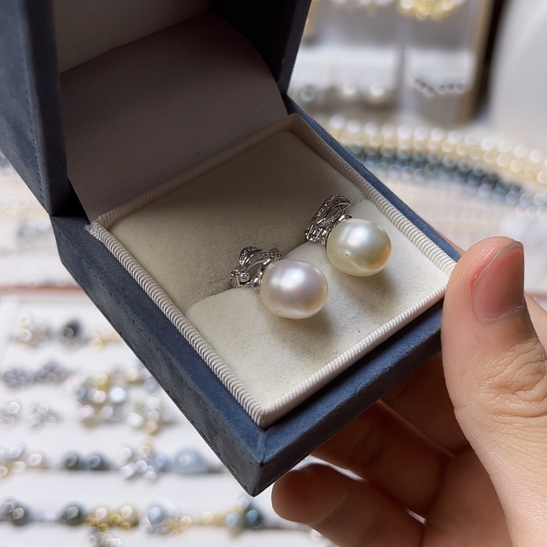 海水珍珠耳饰银S925镶嵌