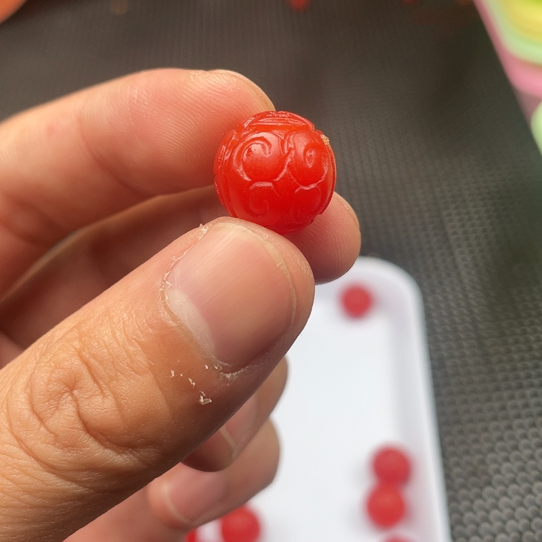 南红玛瑙15号14mm哑光锦红回纹珠一颗未镶嵌