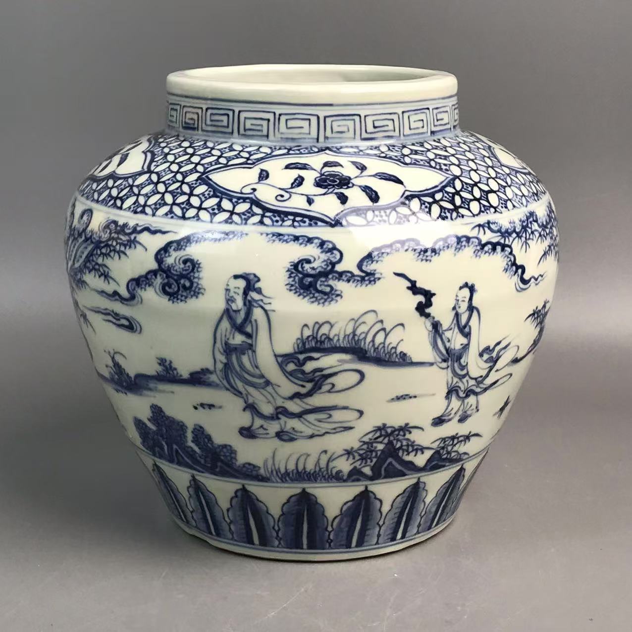 明景泰青花人物故事纹罐