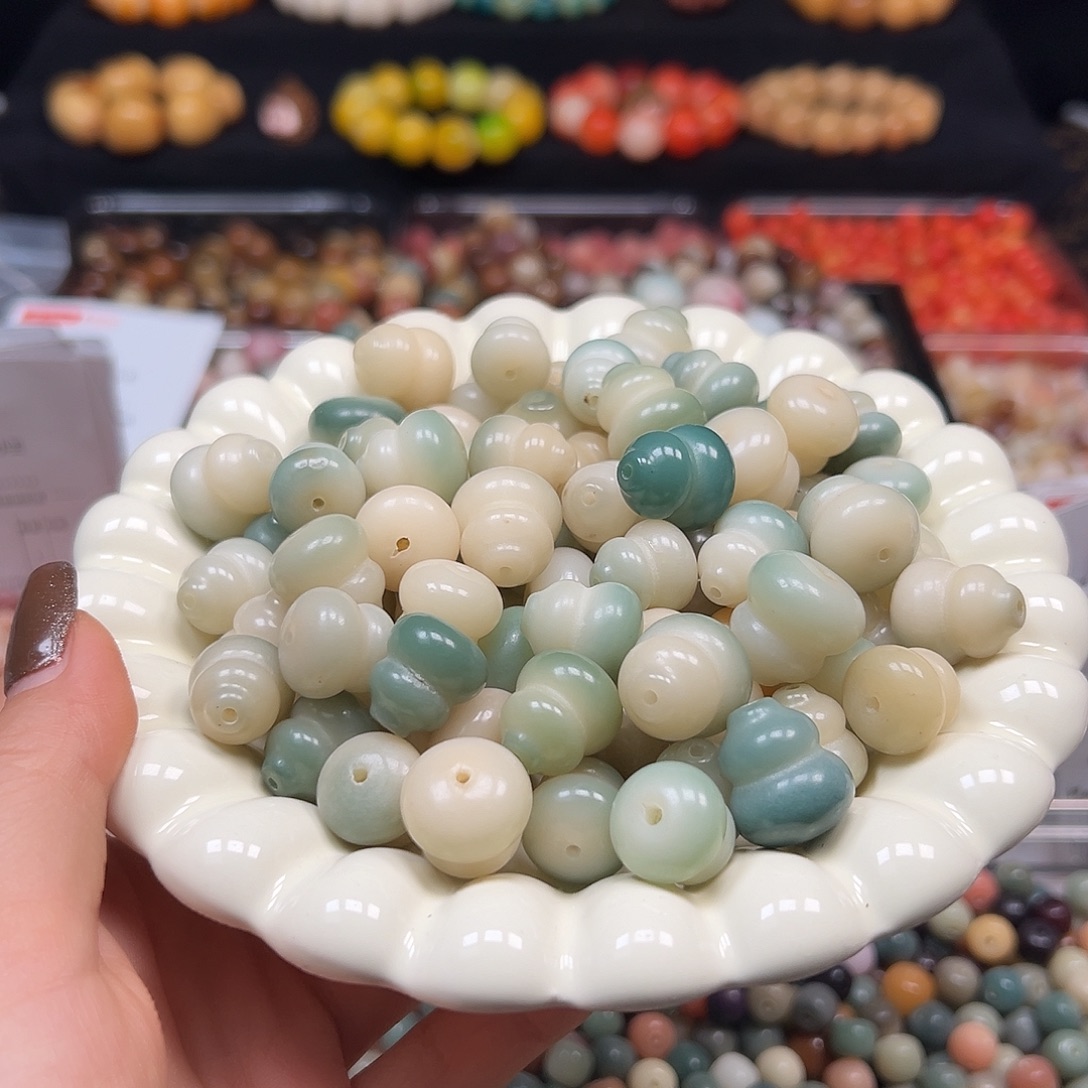 菩提根/象牙果手串瑕疵海洋蓝葫芦20颗有裂