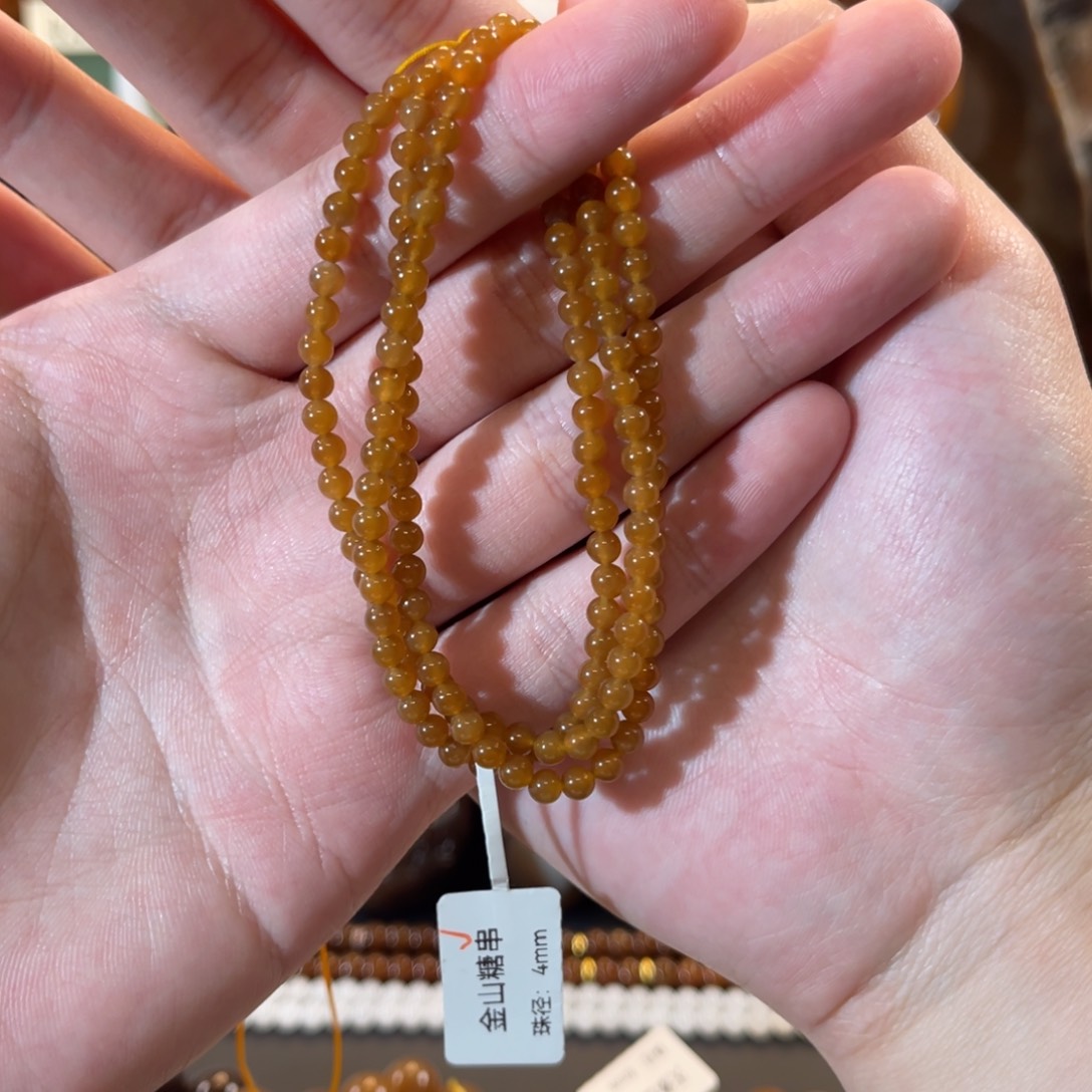 和田玉（糖玉）未镶嵌手链金山全糖4mm小米珠