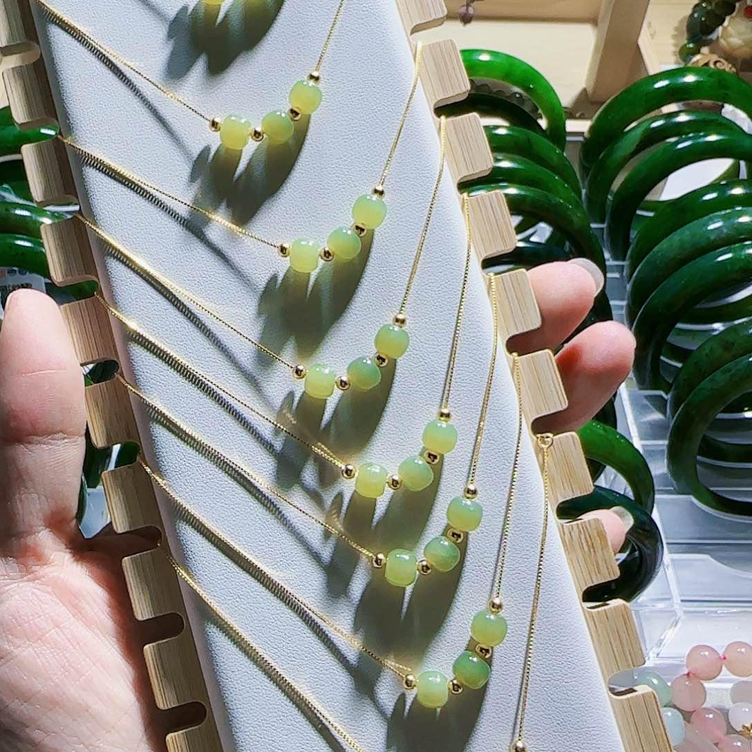 和田玉颈饰银S925镀金镶嵌