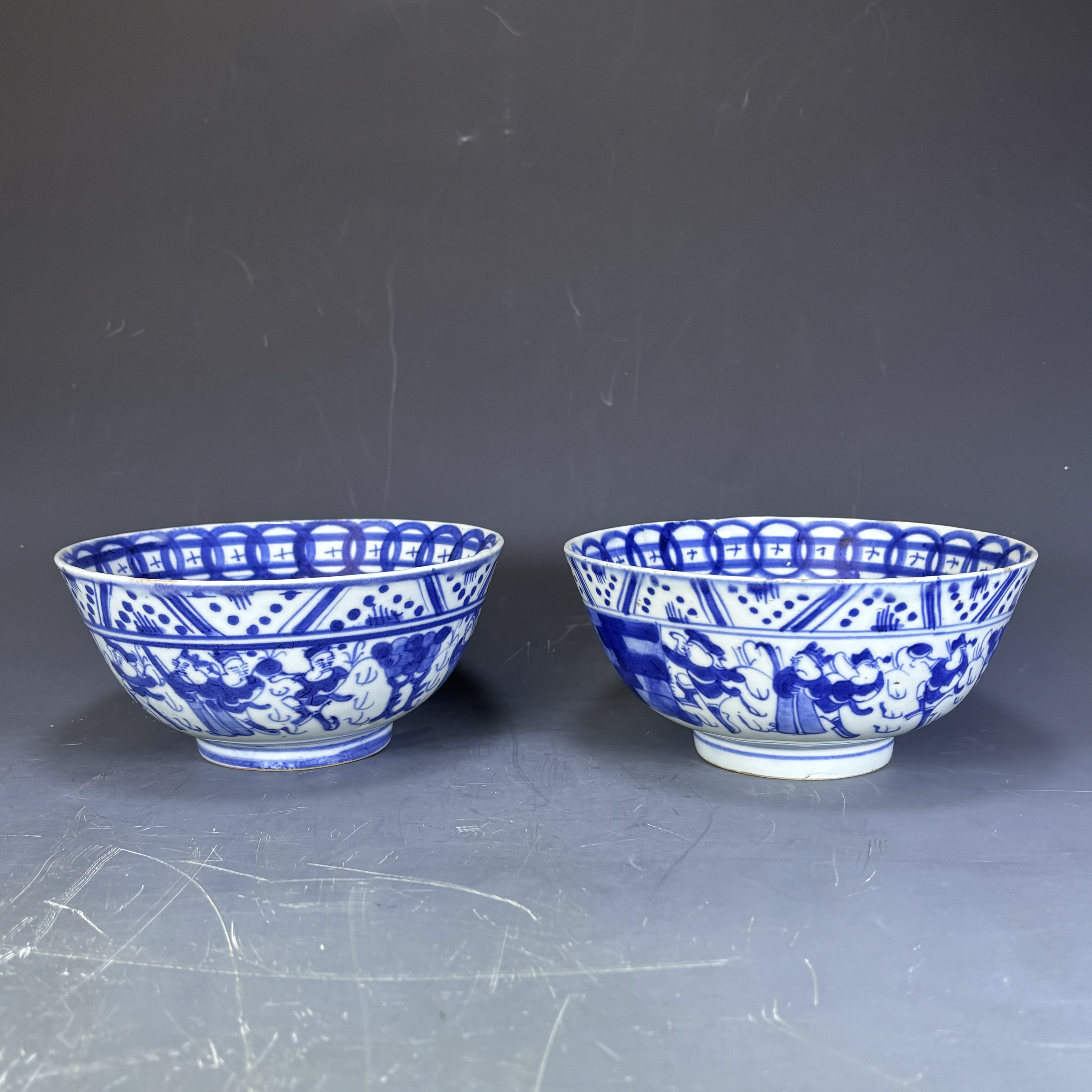 ｛来福甄选｝民国 青花八蛮进宝碗一对