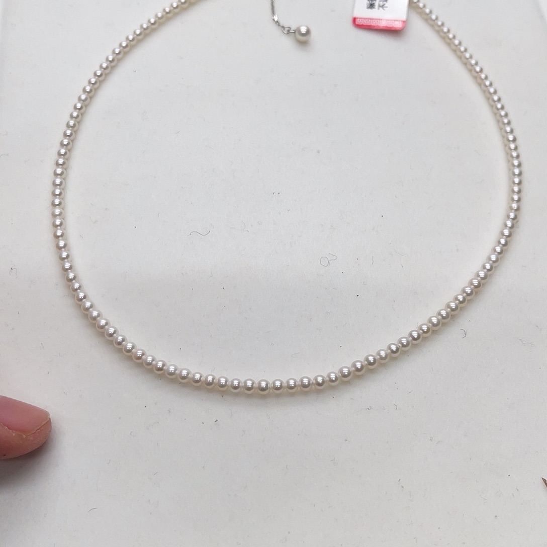 淡水珍珠项链银S925镶嵌3-4正圆款