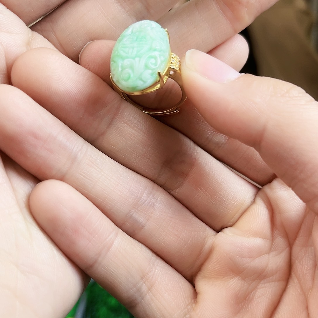 翡翠戒指银S925镶嵌戒指