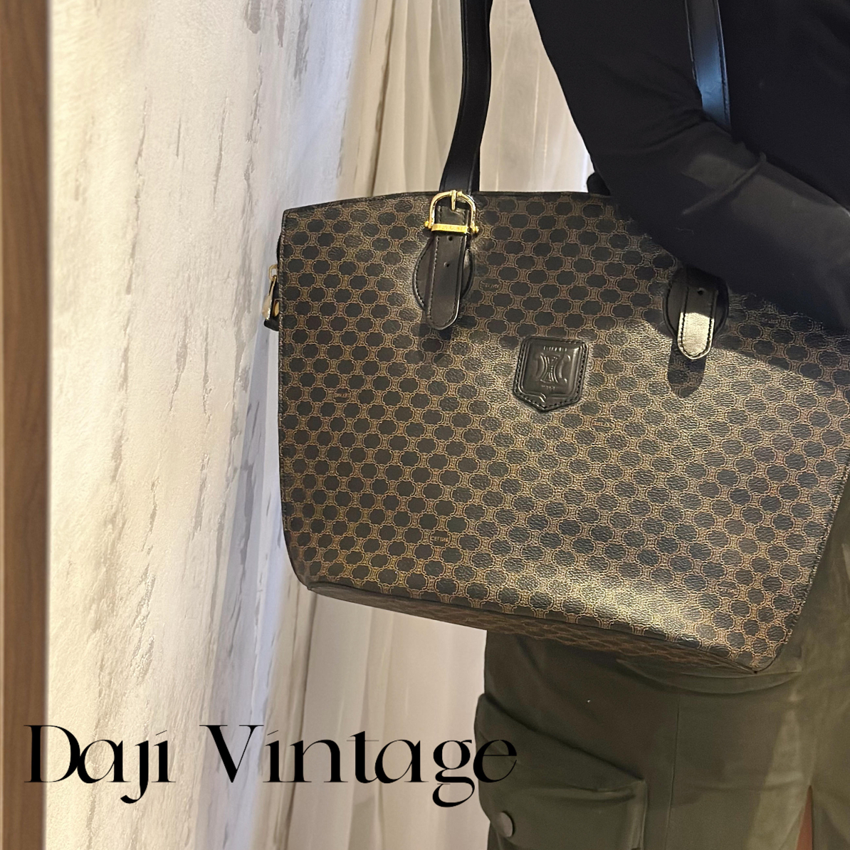 99新 Celine/思琳 大吉中古/sz/Celine瑟琳黑老花贝壳斜挎包
