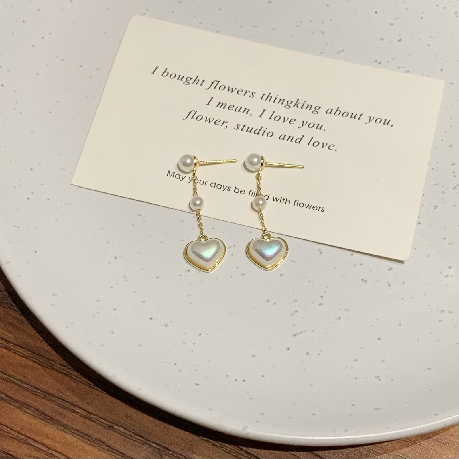 铜合金耳饰 AL3049 爱心流苏耳环女小众设计感高级气质温柔简约