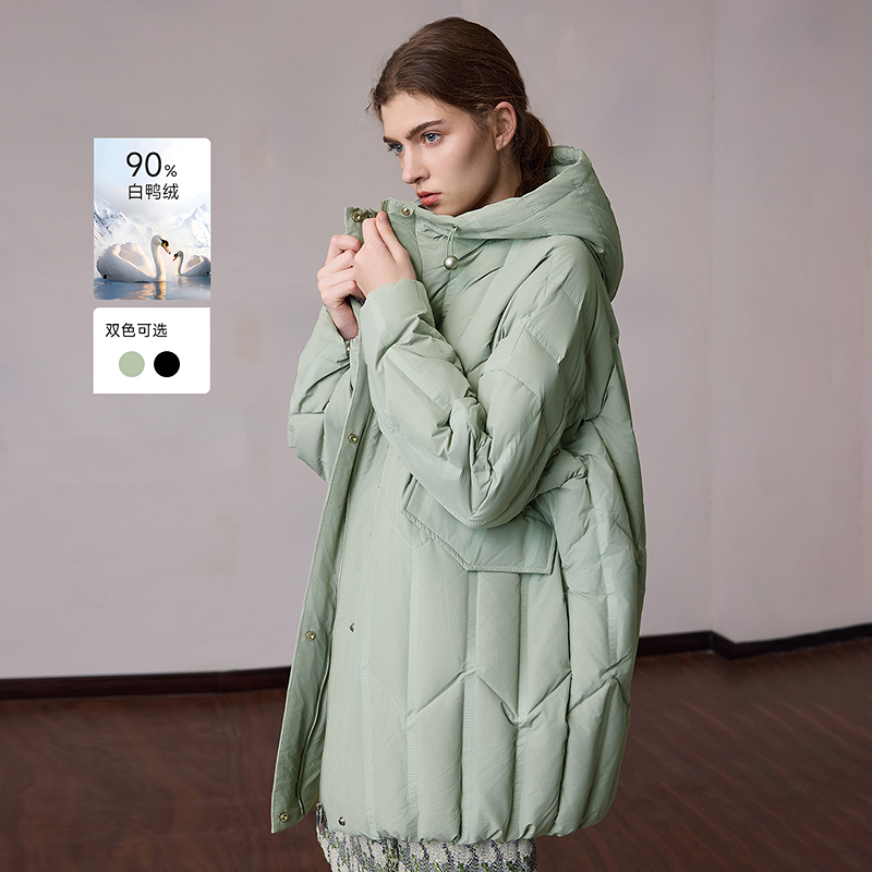 【薄荷曼波】休闲时尚白鸭绒宽松连帽通勤羽绒服MEDV3106