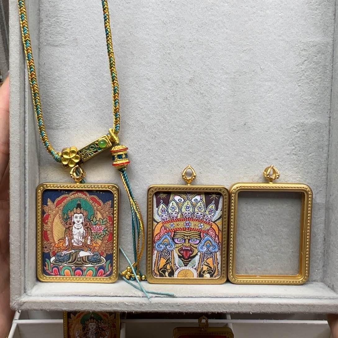 吊坠C***?补差铜双面大势至扎基本尊绳子4号绿