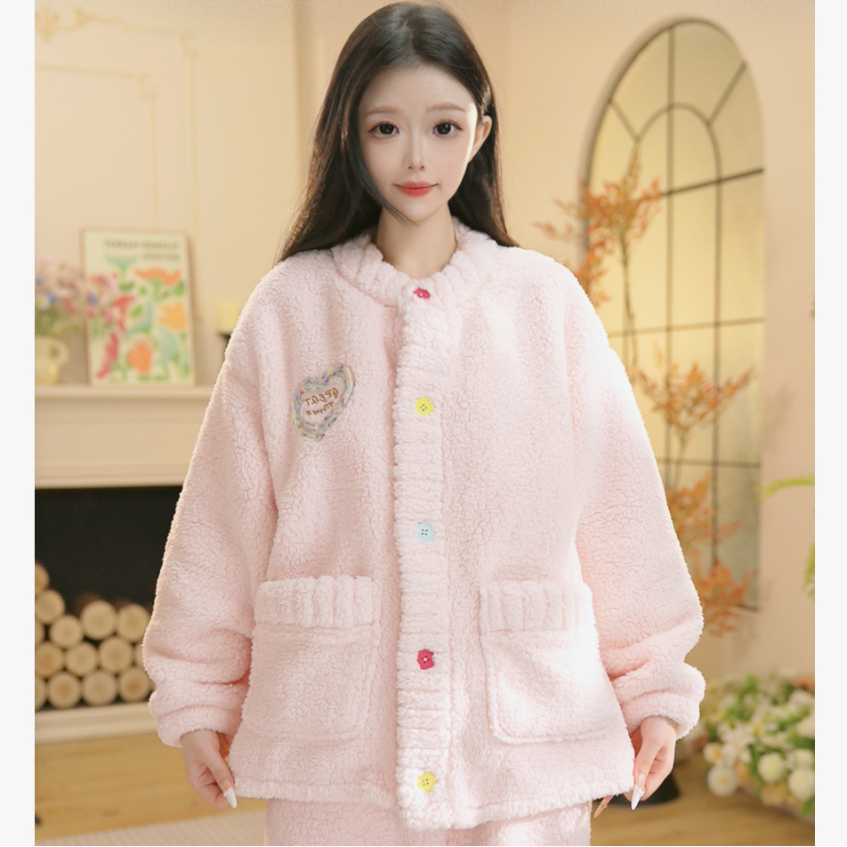 H冬季新款加绒厚款长袖家居服高颜值柔软长袖睡衣套装