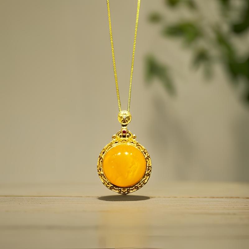 【怡铭】银s925镀金蜜蜡吊坠（赠银链）YM67