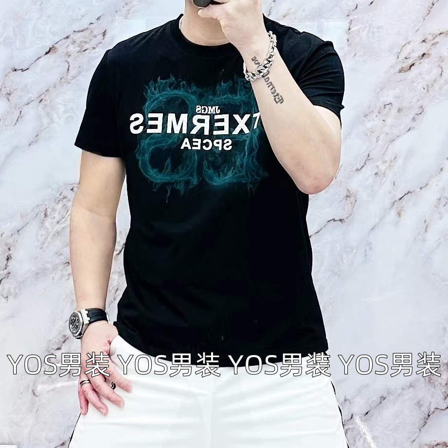 2025夏季新款男士短袖火焰字母帅气时尚百搭圆领T恤Y60032