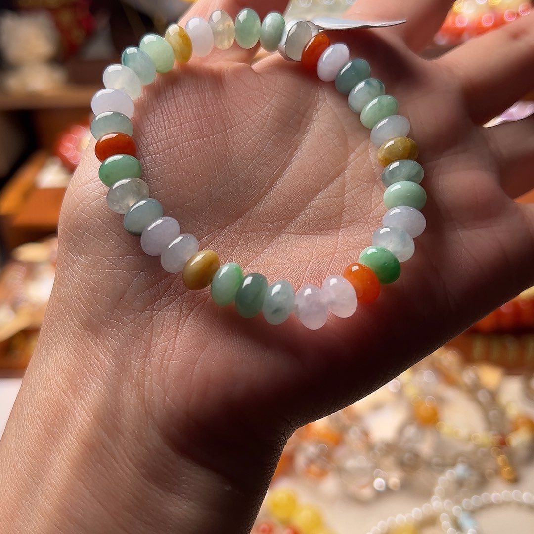 公***ᵉ翡翠未镶嵌手串算盘珠