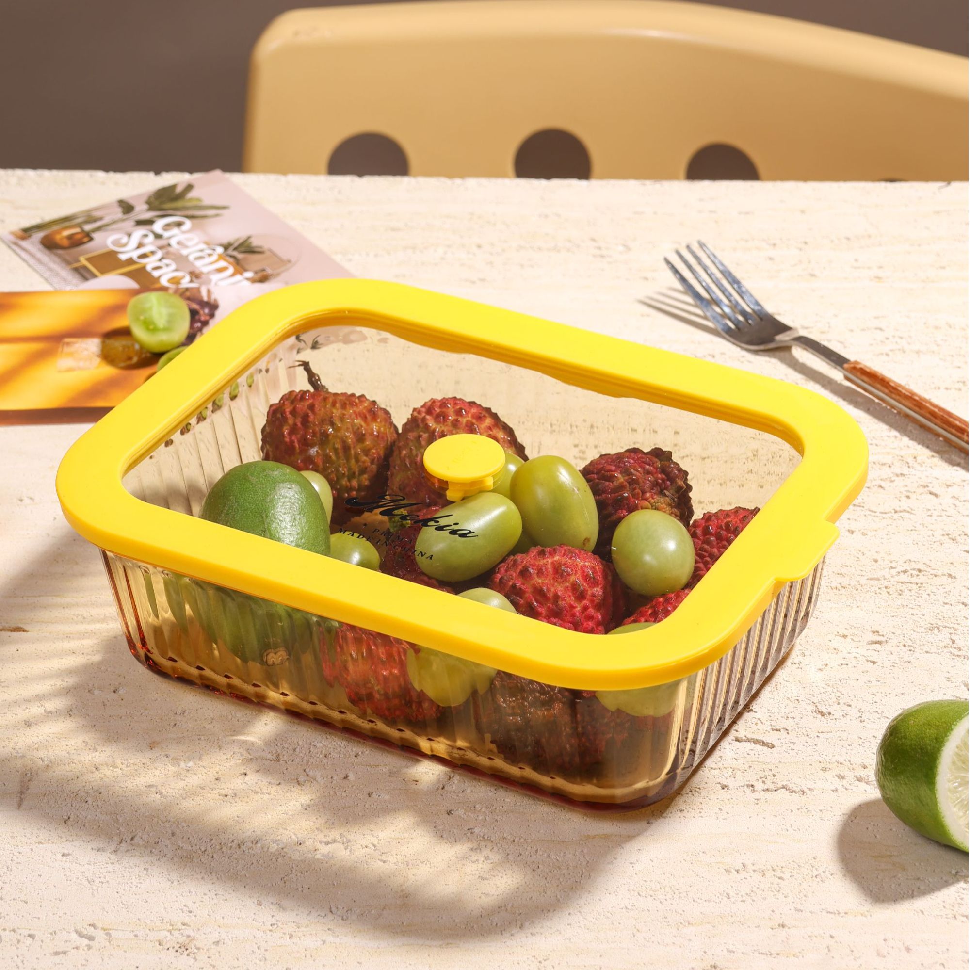 1520ml竖纹原创内吸式保鲜饭盒高硼硅玻璃材质微波炉加热便携饭盒