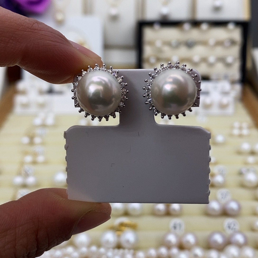 淡水珍珠耳饰银S925镶嵌