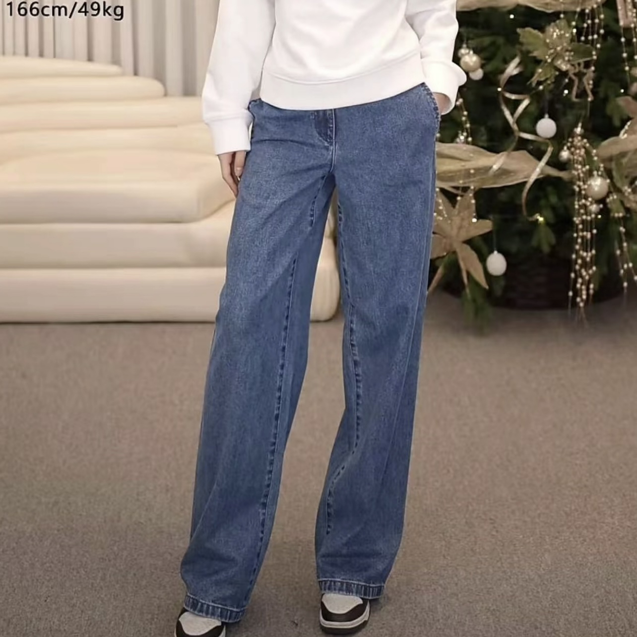 AMASS/阿玛施新款复古休闲通勤百搭小众高腰宽松阔腿牛仔裤510048