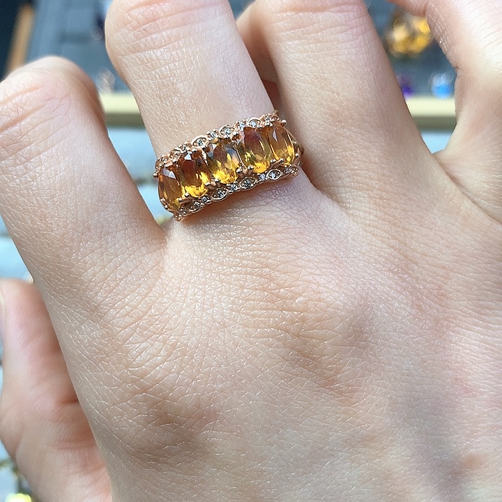 黄晶戒指银S925镶嵌丹*天然黄水晶