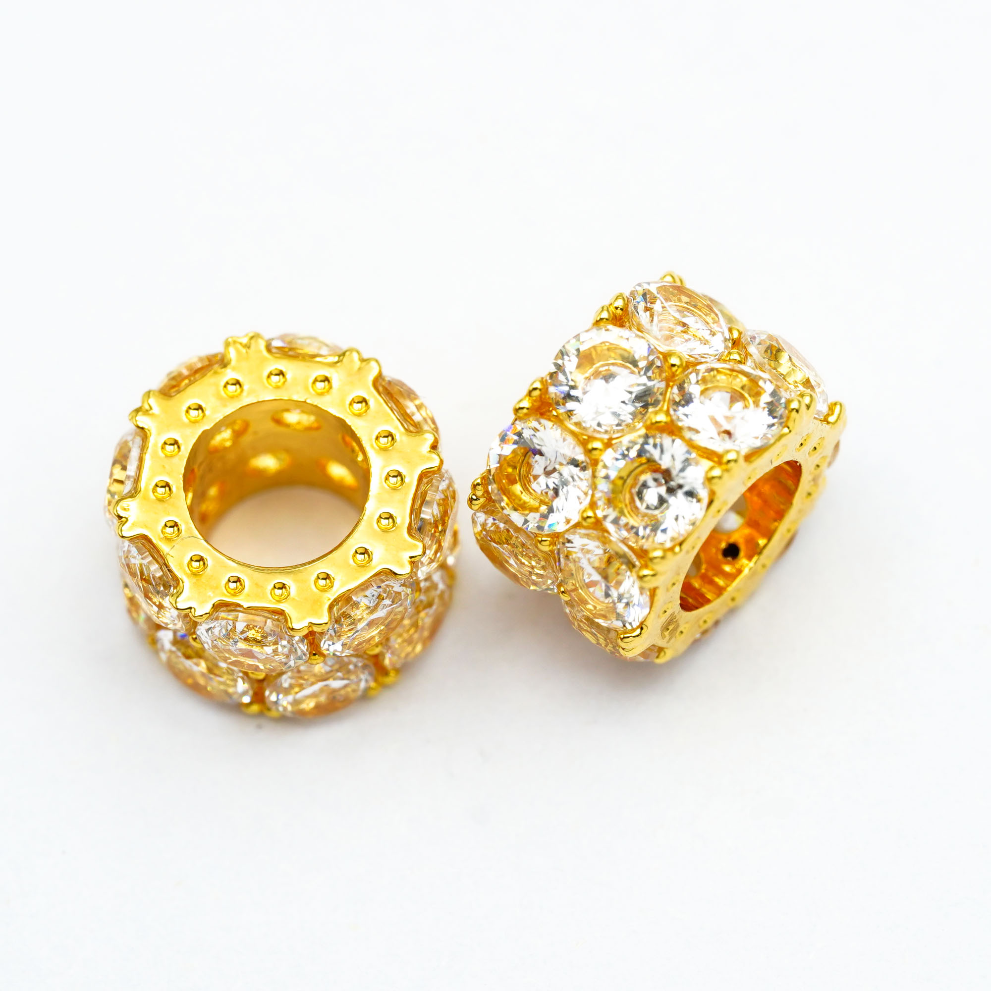 合成锆石18k金满镶双排圆筒路路通吊坠  约12mm【QL07181】