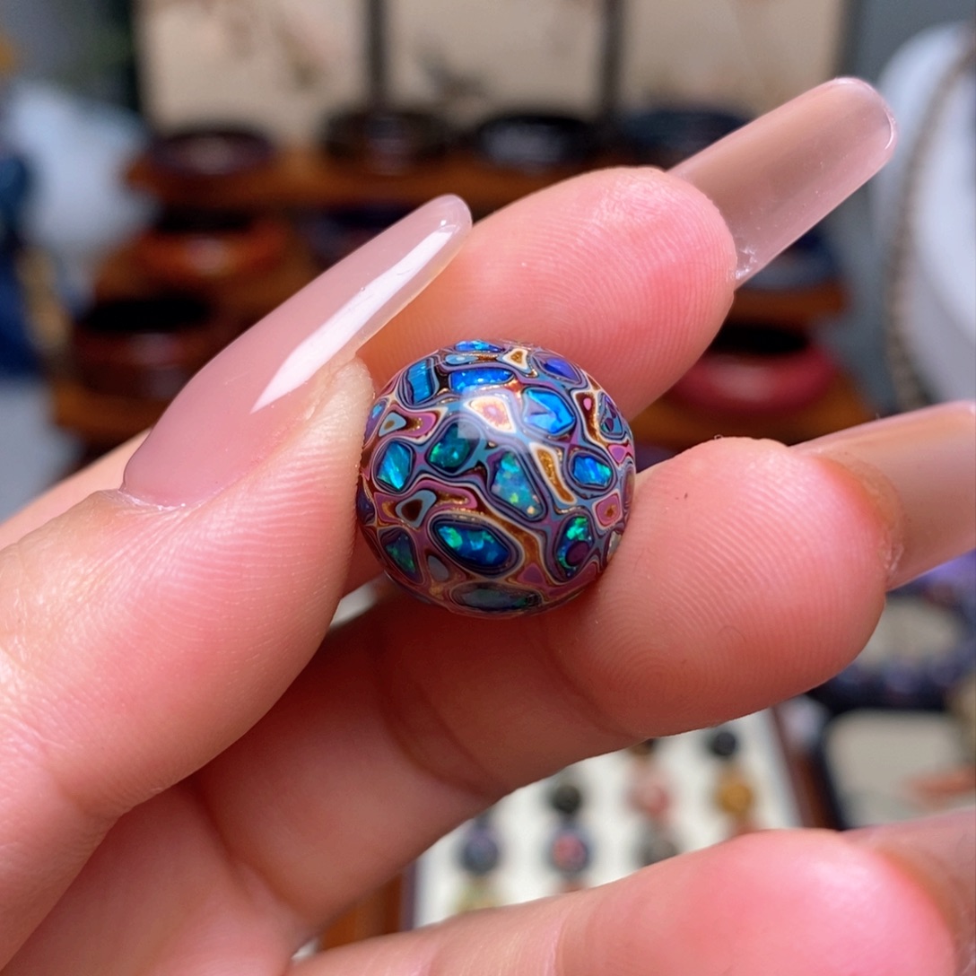 大漆珠16mm犀皮纹精品单珠