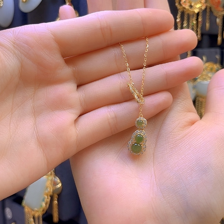 和田玉银S925镀金镶嵌颈饰