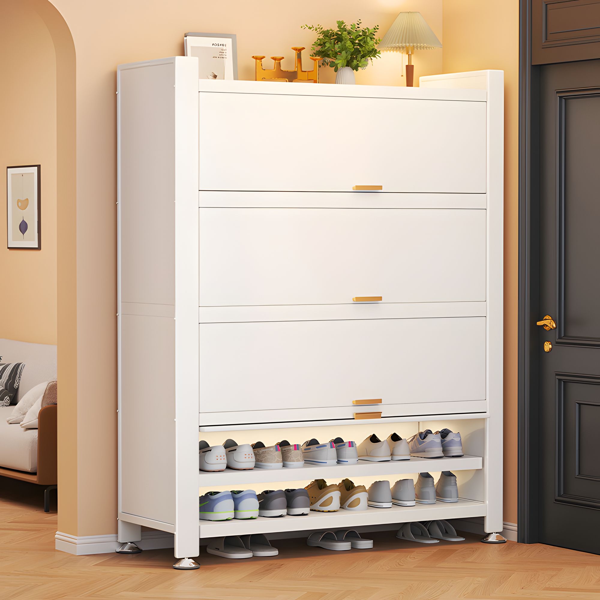 鞋柜家用门口钢制多层储物柜入户玄关大容量收纳柜子金属防尘鞋架