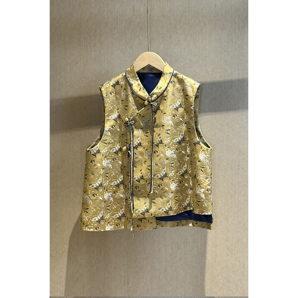 【锦蝶】中式国风复古斜门襟手工盘扣织花百搭马甲