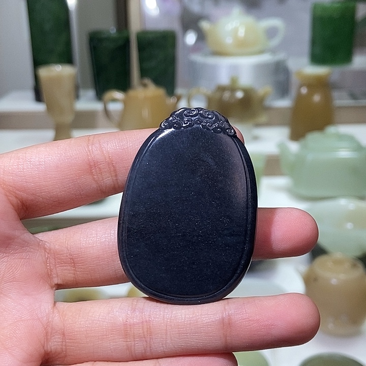 和田玉未镶嵌挂件青花无事牌