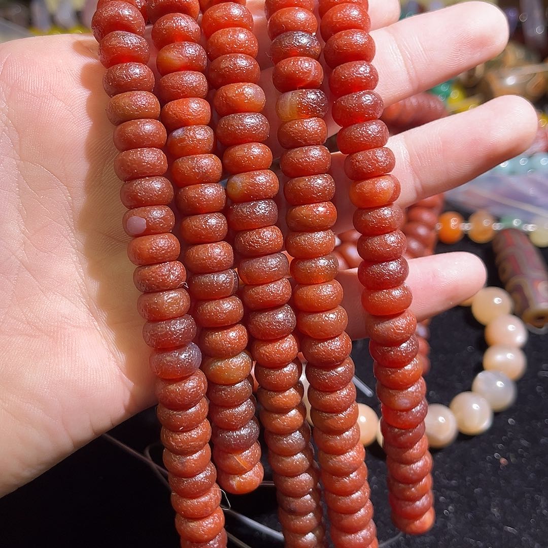 玛瑙/玉髓未镶嵌珠宝半成品橘皮红玛瑙算盘珠卡10mm