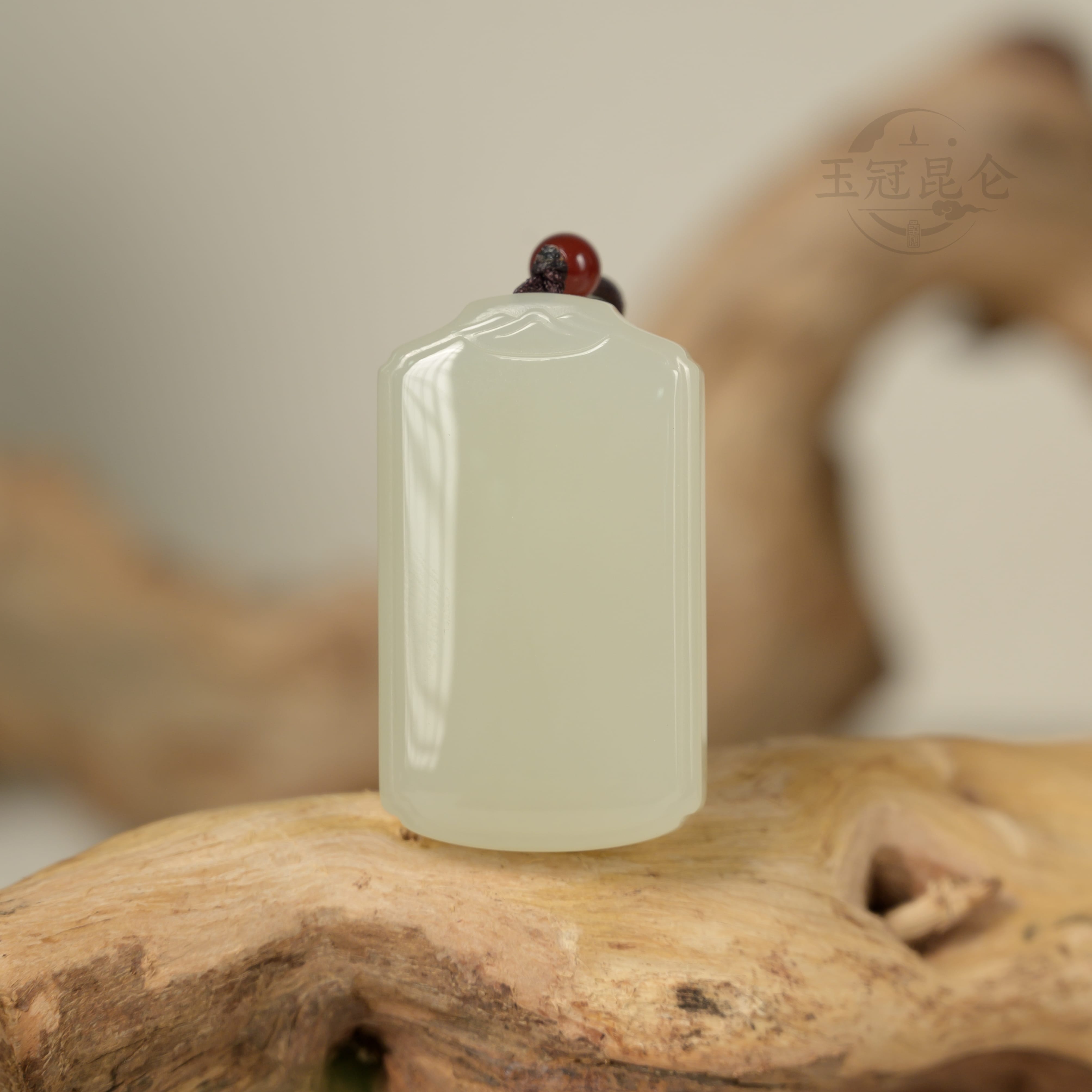 【玉冠精品】和田玉山水平安无事牌吊坠男士款 约47*27mm（配绳）