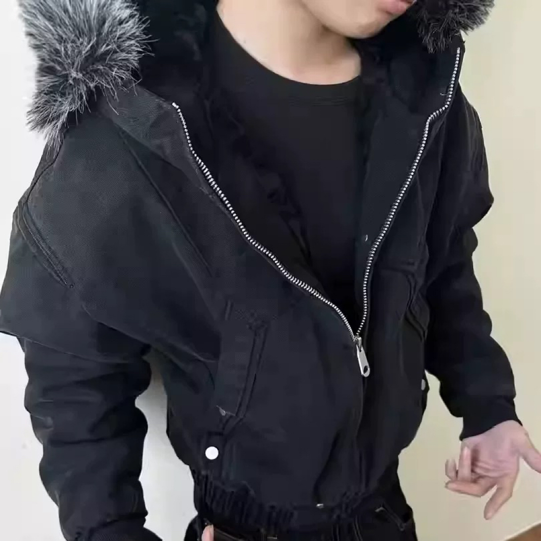 A9#某宝2张“鲨雕”16OZ鲨鱼腮剪裁水洗帆布软糯仿兔毛保暖廓形外套